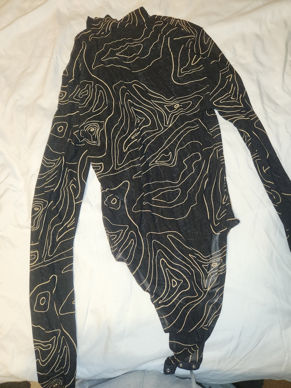 Fashion Nova Black Bodysuit with Gold Topographic Print
